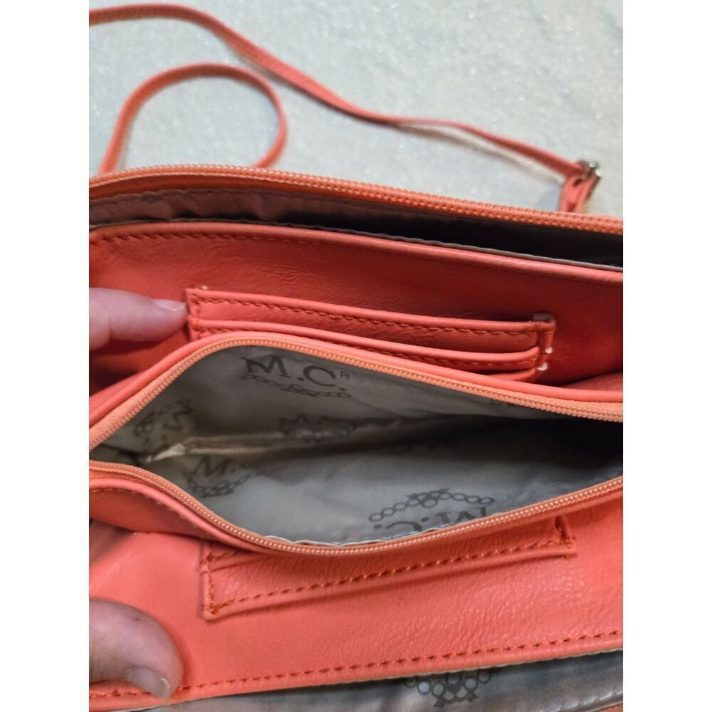 Madi Claire Peach Croc Embossed Leather Mini Crossbody Wallet Purse - Picture 6 of 7
